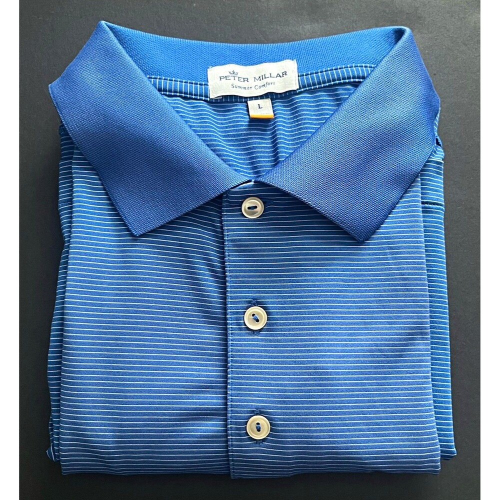 Peter Millar Summer Comfort Polo Men’s Large Blue White Striped Stretch